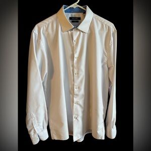 Men's Nine West Slim Fit white dress shirt with  blue collar and cuff lining.